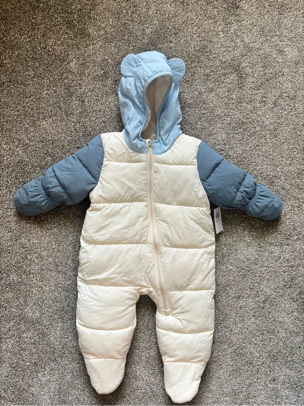 Old Navy Cream and Light Blue Quilted Baby Bunting